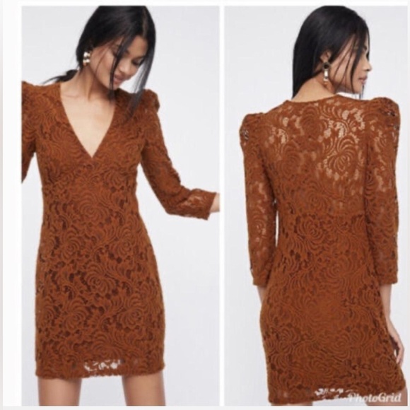 FREE PEOPLE Puff Sleeve Lace Dress Size S - Picture 2 of 9